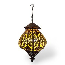 Lampadario etnico in ferro ricamato e tessuto