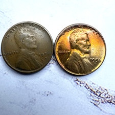 (Lot of 2) 1926 1956 D Lincoln Wheat Copper Cents, toner!