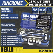 KINCROME LOK-ON 24 Piece 1/4" Drive METRIC & IMPERIAL Tool Socket Set K27001
