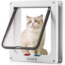 4-Way Locking Cat Flap 11"x9.8" - Easy Install Pet Door for Wall/Window