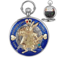 Pocket Watch Music Box Hand Crank Playing Music Quartz Pocket silver blue-01