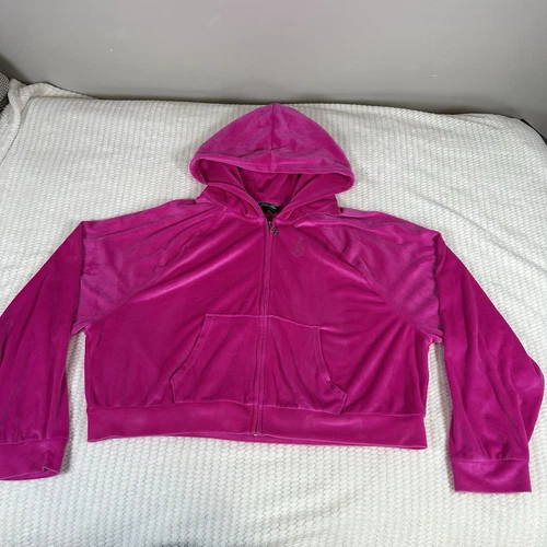 UNDERCOVER Felpa con cappuccio Victoria Secret donna full zip rosa velluto XL crop corta