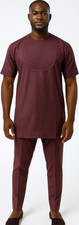 African Senetor fabric Men's Maroon 2 Piece Suit XL Straight Leg Pants