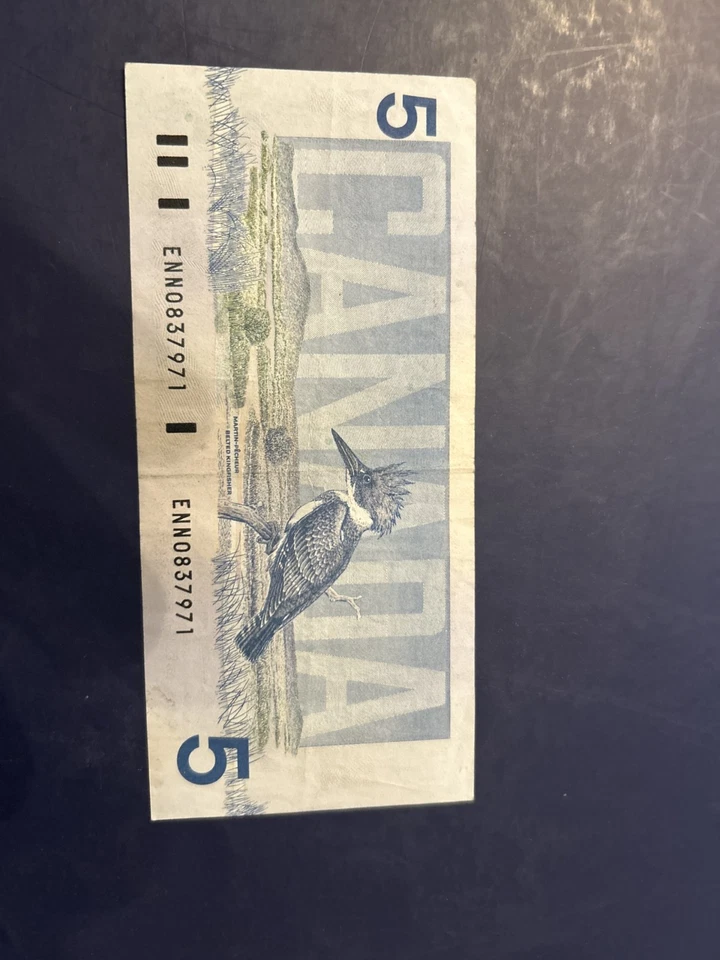 ULTRA RARE NEAR MINT CANADA 5 DOLLARS  1986 KINGFISHER UNC FNX REPLACEMENT BIRD  - Image 2 of 2