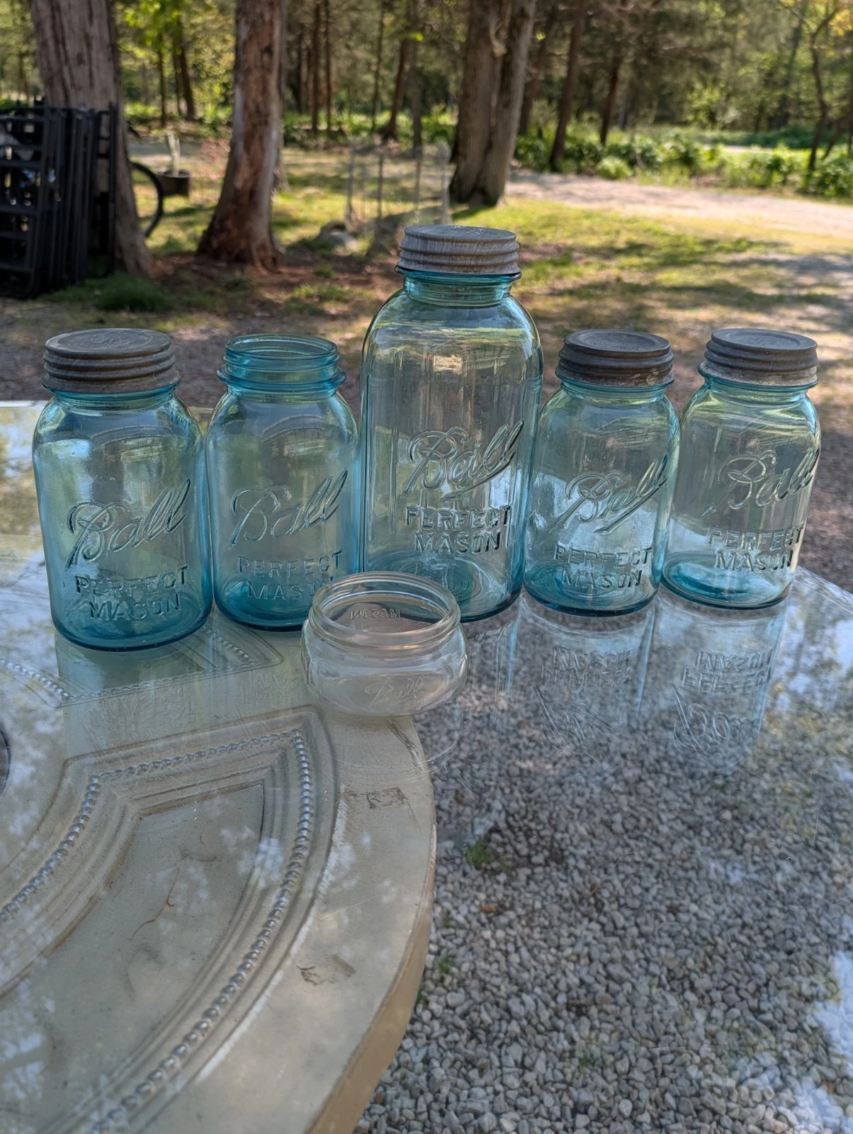 BALL Perfect Mason Blue Glass Jars with Metal Lids Collectible Lot