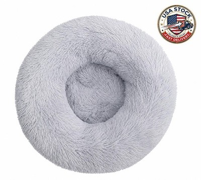 40cm Gray Fluffy Round Pet Bed for Small Dogs Cats Puppies Warm Cozy Soft