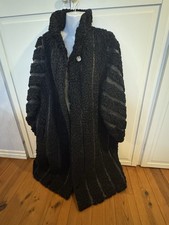 Vintage Retro Damen Persianer Pelz Mantel Lederstreifen schwarz Größe 38 40 42 