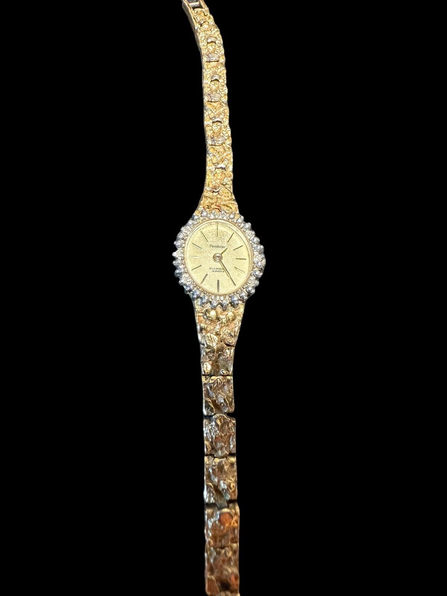 Vintage Armitron Gold Plated 10 Diamonds Womans Quartz watch  display picture 1