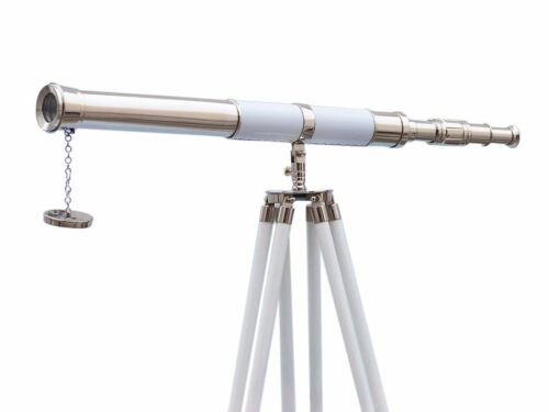 Nautical Floor Standing Brass 39 Inch Telescope With Wooden Tripod Stand 60 Inch - Picture 1 of 3