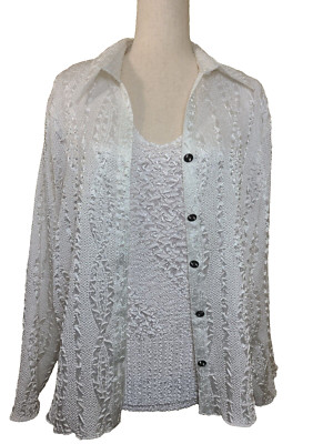 Essentials by Milano Long Sleeves Womens Top Shirt White Textured Size XL A190