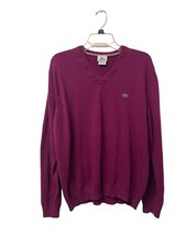 Lacoste Mens Pullover Sweater Purple V Neck Long Sleeve Knit Logo Size XL 6 