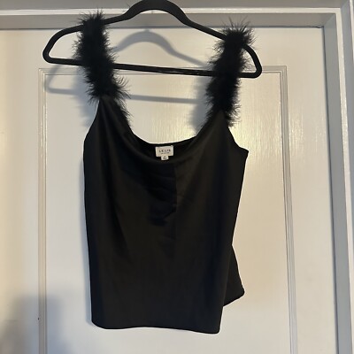 Le Lis Tank Top Womens S Small Black Sleeveless Feather Straps Scoop Neck