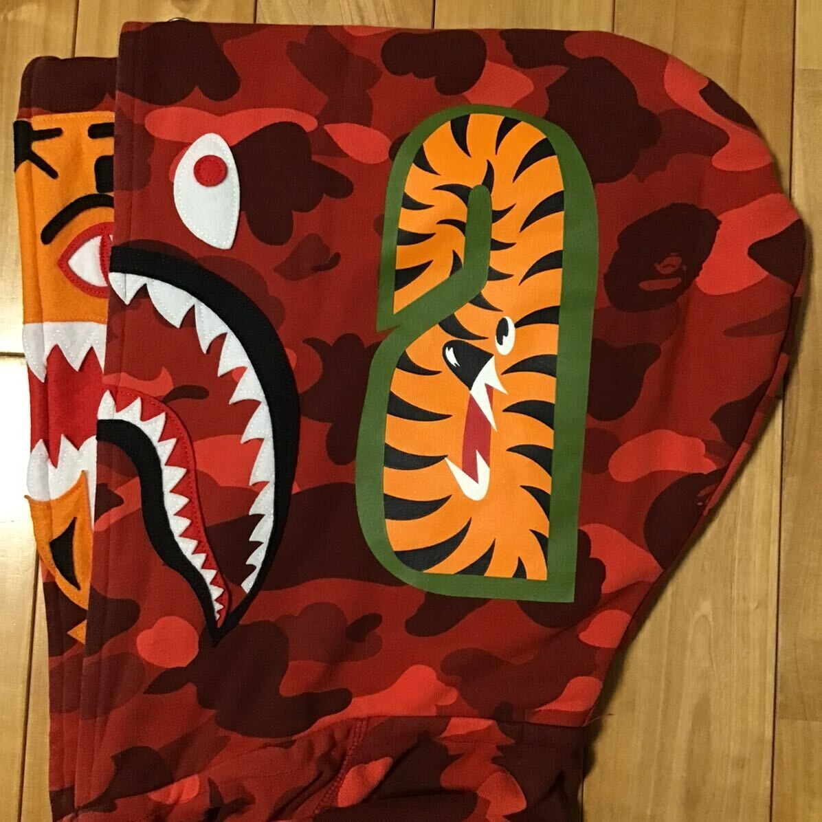 BAPE Double Tiger Shark full zip hoodie Red camo A Bathing Ape