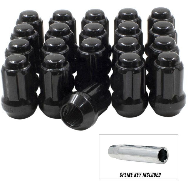 20 Black 9/16 Truck Spline Lug Nuts 1.5" Long w/ Key Ram 1500, Dodge