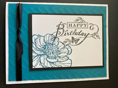 Stampin Up Card Kit Set Of 4 "Happy Birthday” Teal Flower/chevron | eBay