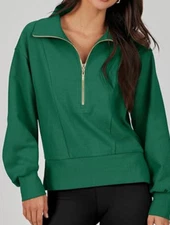 NEW Anrabess Women's Green 1/2 Zip Crop Pullover Size Large