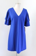 NWT Vince Camuto Solid Cobalt Blue V Neck Ruffle Sleeve Shift Dress Size 4