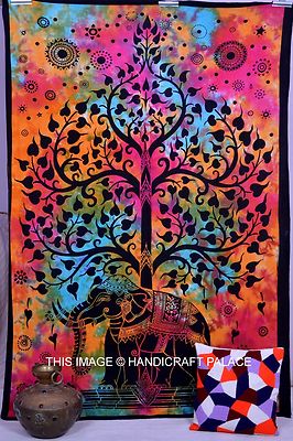 Popular Handicrafts Tapisserie Murale De Style Hippie, Mandala, Arbre De Vie, Kaléidoscope, Motif Floral Complexe, Tapisserie Indienne, Jeté De Lit, 215 X 230 Cm, Rouge Et Jaune