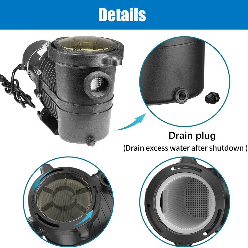 1HP 2 Speed In/Above Ground Pool Pump 80/35GPM 52FT HMax 1.5'' NPT 6.6' Corded - Image 4 of 4