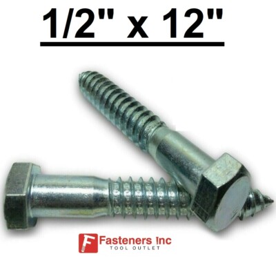 (Choose Qty) 1/2'' x 12'' Zinc Plated Hex Head Lag Bolt Screws A307