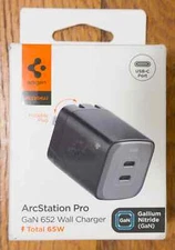 Spigen 65W ArcStation Pro GaN 652 Dual Port USB-C Wall Charger (Midnight Black)