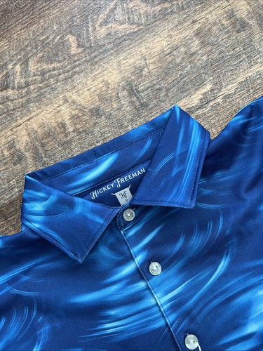 Hickey Freeman Vortex Tech Pique Golf Polo Men's Small Blue Performance UPF