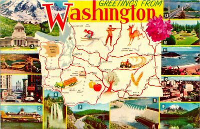 Washington Stae Map Monuments Postcard Unused (31385)