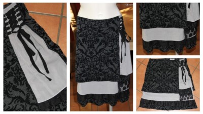 Heine Rock Boho A-Linie Materialmix Mustermix Lagenlook grau schwarz 44 wie NEU