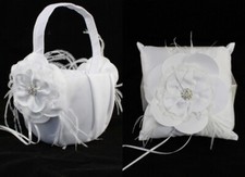 Wedding Flower Girl Basket Ring Pillow Flowergirl White Ivory - Diamante Flower