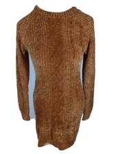 L.A. Gold Wms M Gold Color Velour Sweater Knit Dress S24