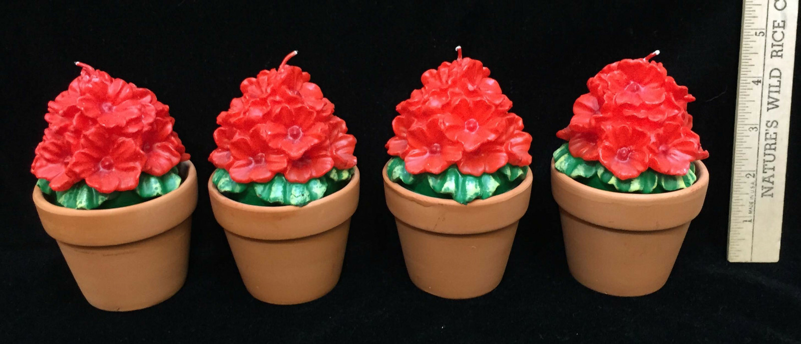 Candles Set 4 Terra Cotta Pots Floral Flower Shaped Bush Plants Red Decorative-image