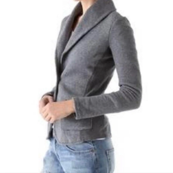 Jaqueta blazer James Perse cinza francesa terry macia um botão feminina 3 GRANDE - Imagem 3 de 4