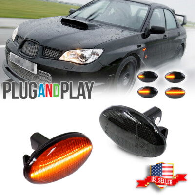 Dynamic Smoke Lens Amber LED Side Marker Light for 02-07 Subaru Impreza Wrx Sti