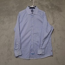English Laundry Mens Dress Shirt 17 Blue Stripe Long Sleeve Button Up Casual