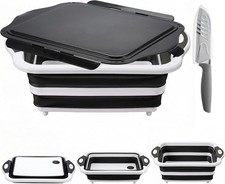 Collapsible BBQ Prep Tub W/ Lid Foldable Camping Sink W/ Colander Cutting Board