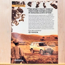 1990 Toyota Land Cruiser 4x4 SUV Tanzania Vintage Print Ad Auto Advert Art