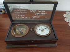 Queen Victorian Cofanetto legno nautico con bussola e orologio da tavolo 1917