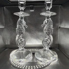 Vintage Waterford Cut Crystal Figural Seahorse Tall Candlesticks Holders Pair
