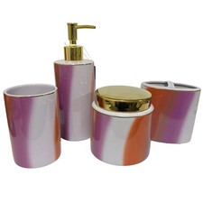 4pc Bathroom Ceramic Set Wild Sage Tiger Wash Soap Pump Cup Toothbrush Container