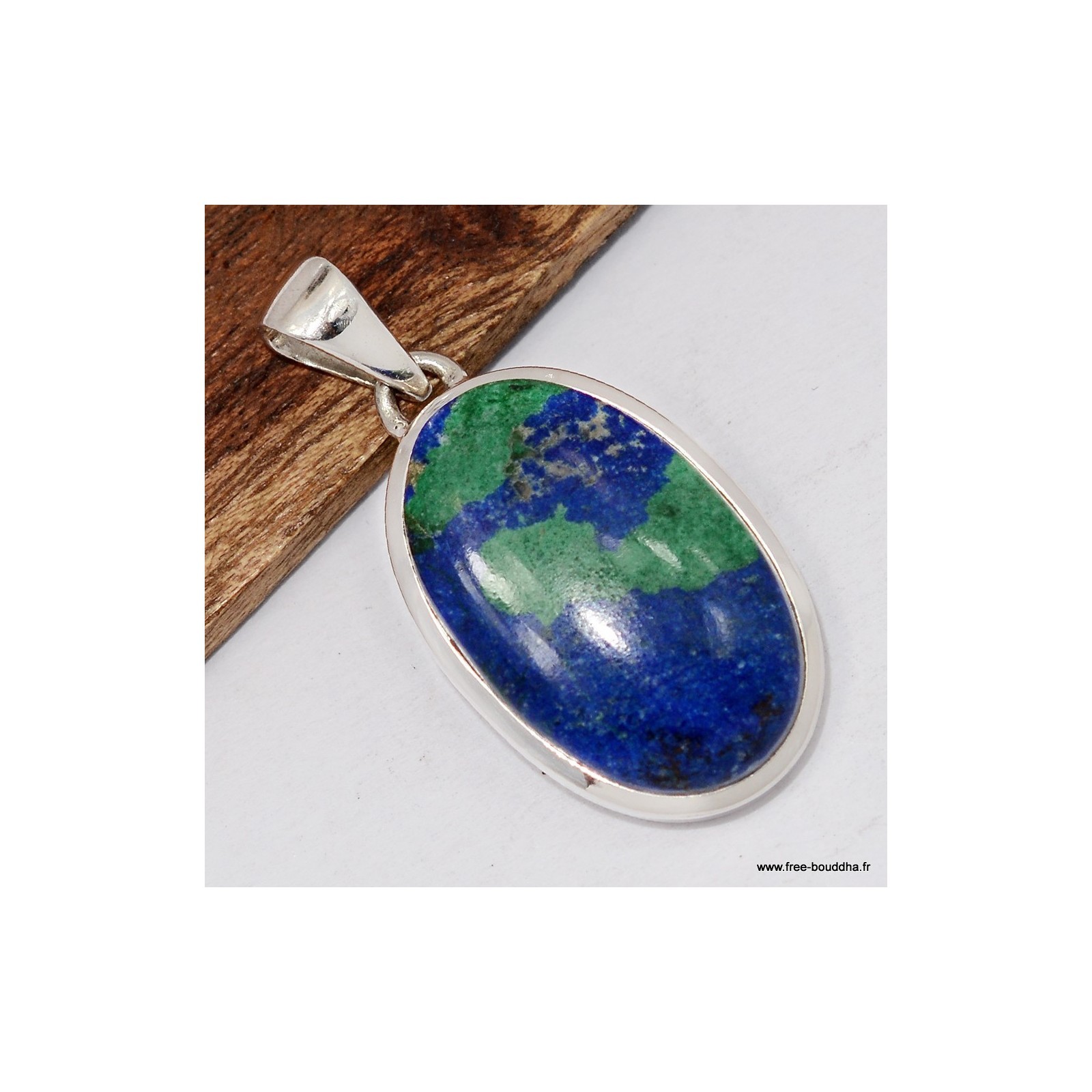 Pendentif Azurite malachite ovale argent : l'équilibre parfait des énergies