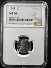 1943 1C  Lincoln Wheat One Cent NGC MS66   8699719-016