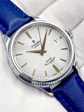 Tudor Style 38mm Men's Watch Automatic Silver Dial Watch Leather Strap N. MINT