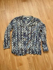 Damen Bluse Langarm V-Ausschnitt Milano Italy Blau Schlangenmuster Gr..42