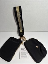 Lululemon Dual Pouch Wristlet Wallet Accessory Keychain Bag Black and Gold NWT