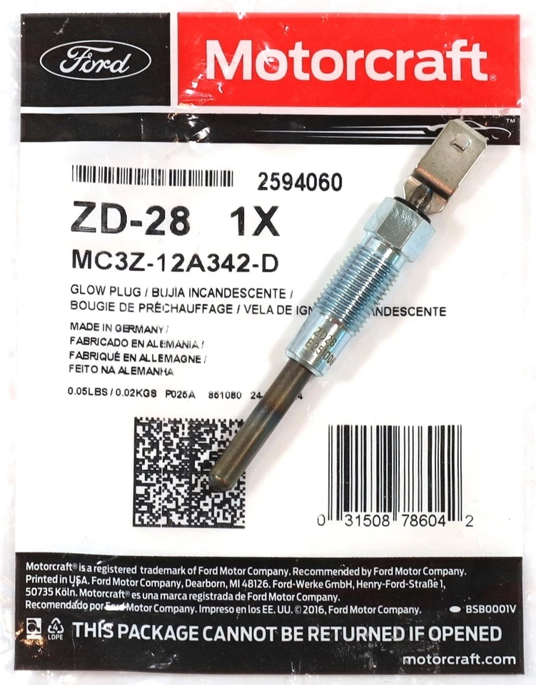 Set of 8 Motorcraft ZD-28 Glow Plugs MC3Z-12A342-D For 1983–1987 6.9L IDI Diesel - Image 2 of 4