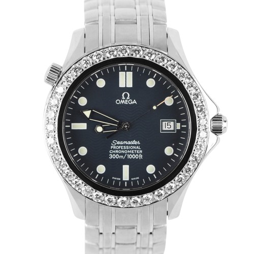 Omega Seamaster Professional DIAMOND Bezel Steel Blue Wave 41m...
