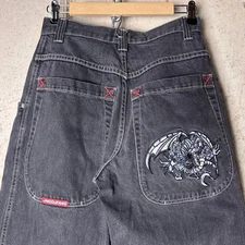 JNCO Jeans Y2K RARE Tribal Skeletal Dragon Embroidered 29" x 30" Skate Denim