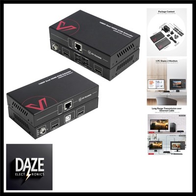 AV Access HDMI KVM Extender Lan Ethernet RJ45 2 Monitor Over Cat5e/6/6a/7 Cab...