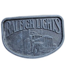 Vintage Raleigh Lights Belt Buckle Truck Design Pewter Tone 3.25x2.25