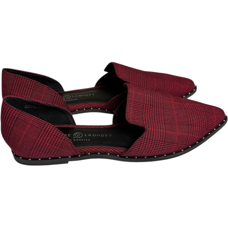 Nuevo Mocasín Chino Lavandería Emy Cuadros Punta Punta Plana Talla 10 Rojo Negro Tachonado Foto 3 de 4